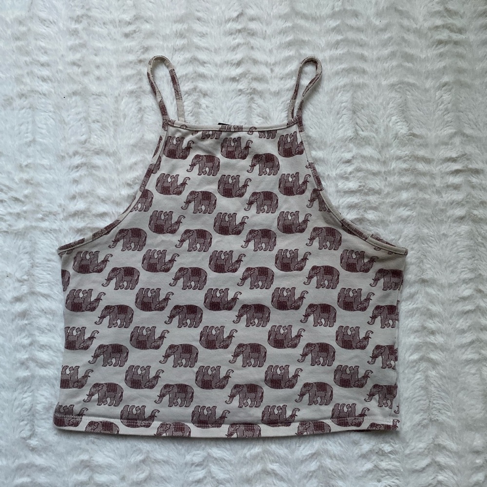 Boho elephant print halter high neck top